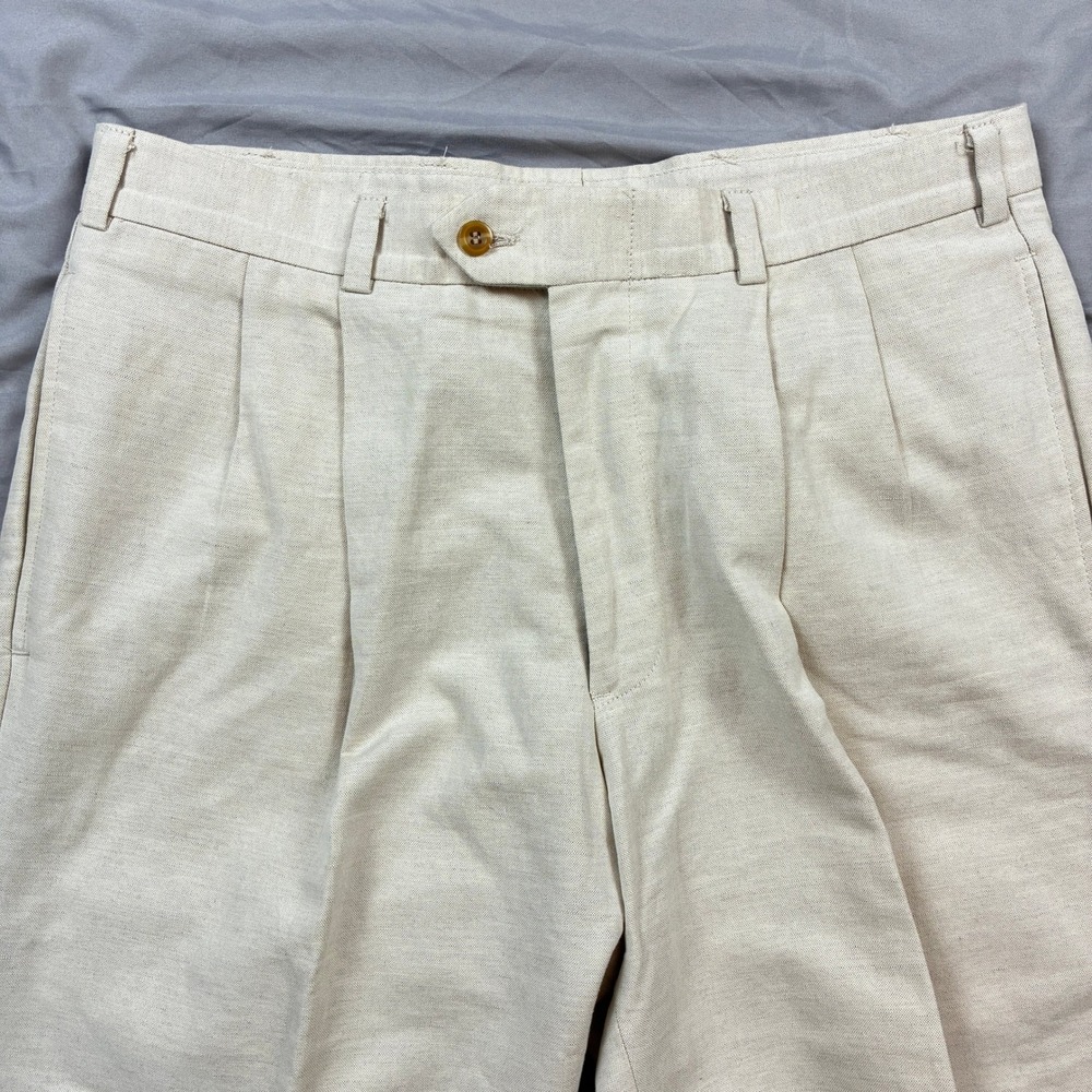 Bills Khakis M2 Classic Pleated Chinos Linen Cotton Blend 34 x 27 USA